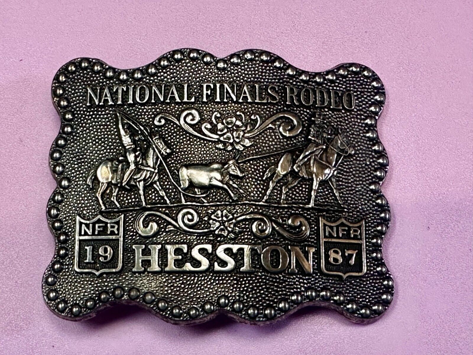 1987 ADM Hesston NFR National Finals Rodeo Cowboys Western Belt Buckle