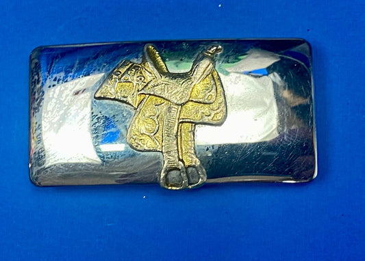 Usa Made Horse Saddle On Vintage Mixed Material Cowboy Belt Buckle