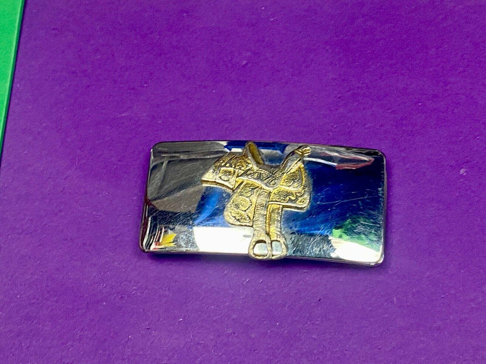 Usa Made Horse Saddle On Vintage Mixed Material Cowboy Belt Buckle