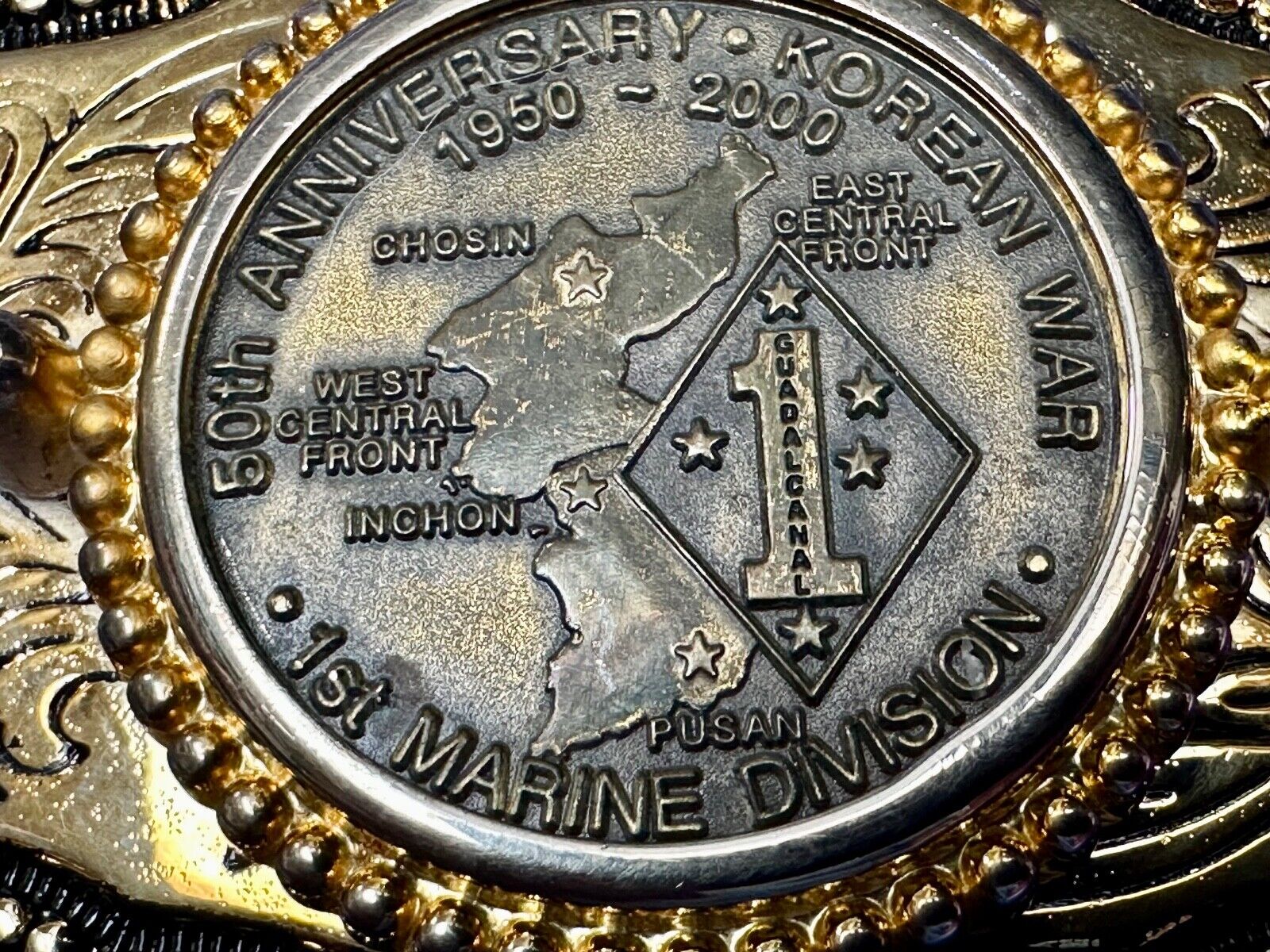 US Marines 50th Anniversary Korean War 1950-2000 Challenge Coin Belt Buckle