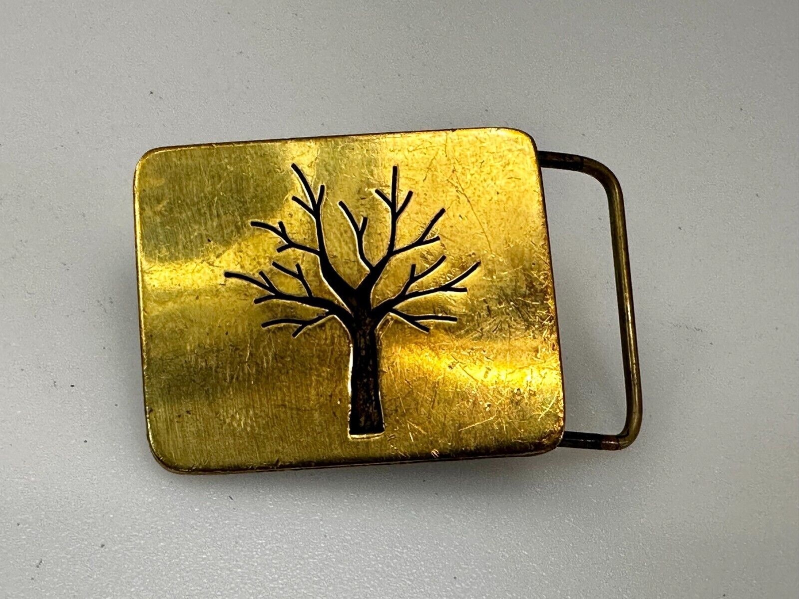 Tree of Life Inlaid Gold Tone Hippy Vibe Vintage SMALL Artisan Belt Buckle