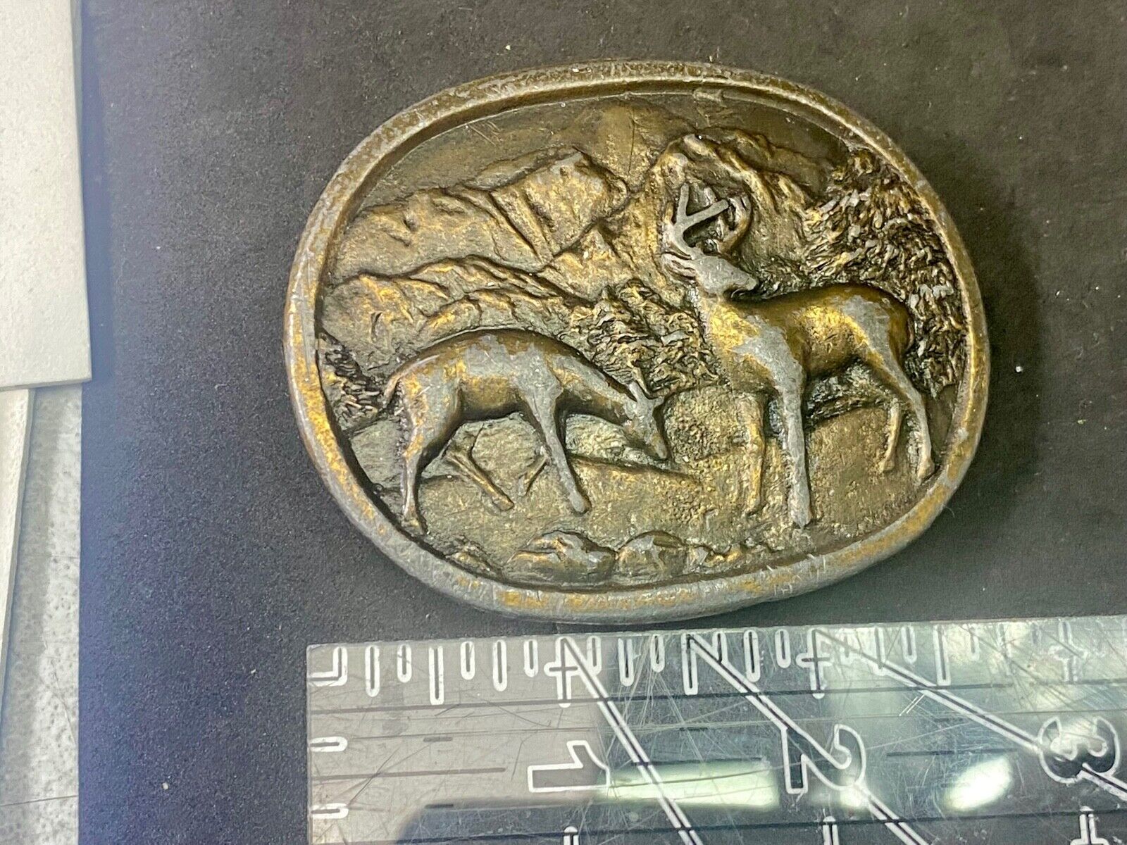 Two Deer Grazing In Nature Vintage Brass Tone Belt Buckle 