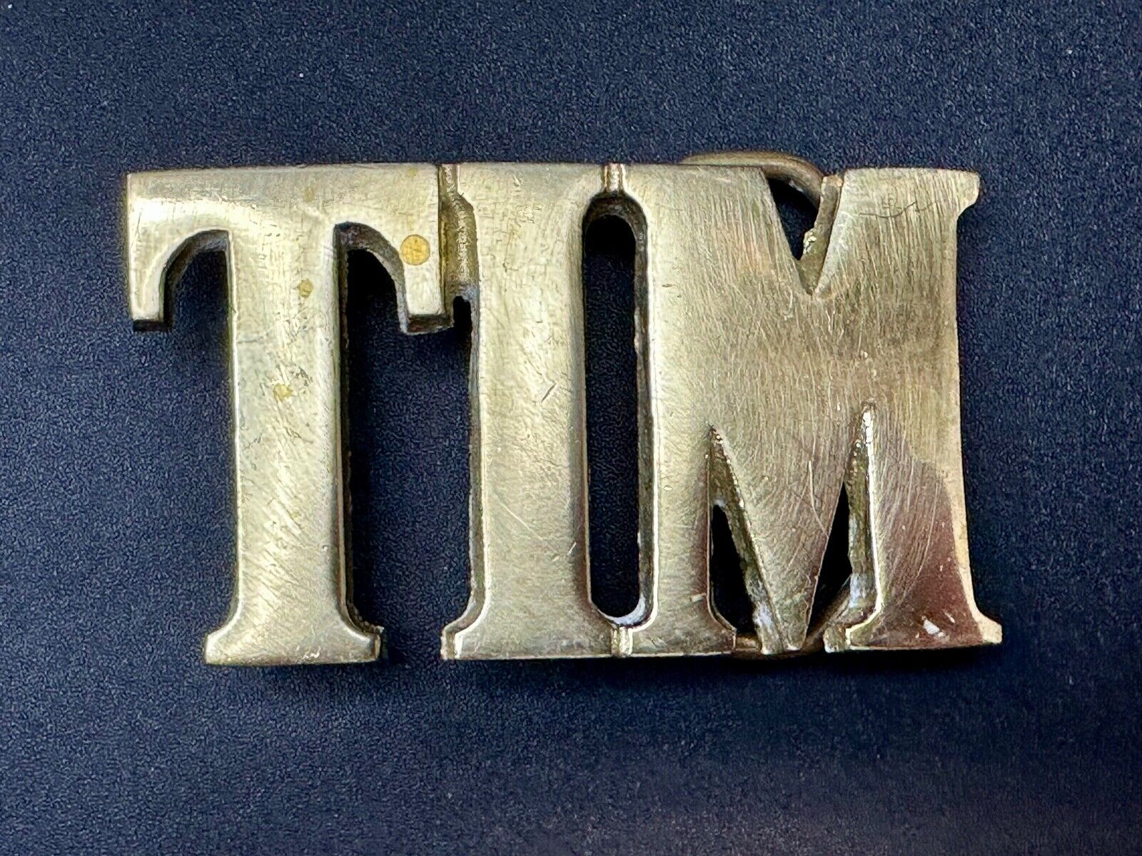 TIM Custom Name in cutout block letters solid brass belt buckle - Taiwan ROC