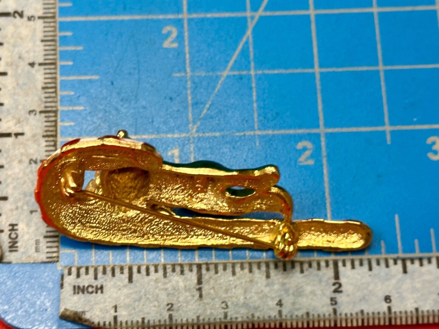 AJC signed MOUSE on Candy Cane Holliday Pin /  Brooch