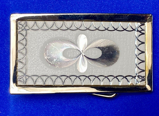 Vintage Etched silver tone rectangular belt buckle
