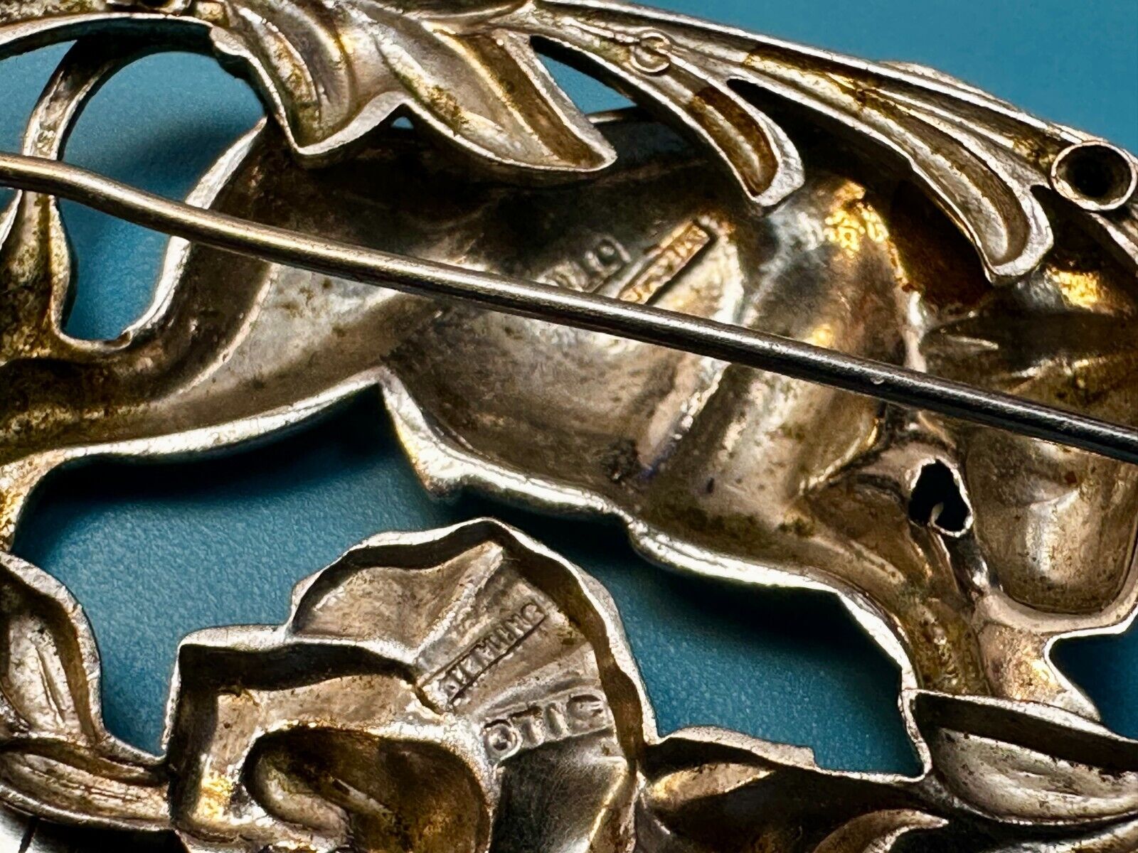 Taurus Bull 2" Wide Green Eyes -9 25 Sterling Silver Vintage Brooch by Otis