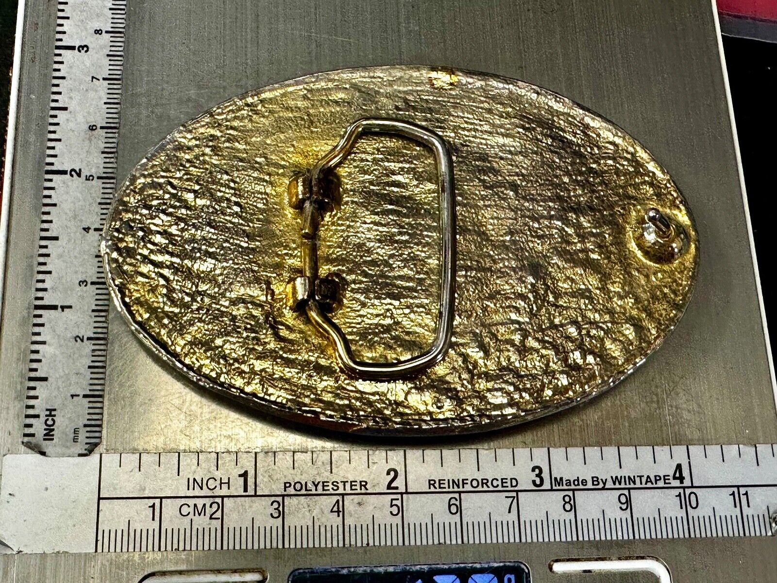 3D Buffalo in wheat grass - Raised from gold tone Vintage Belt Buckle
