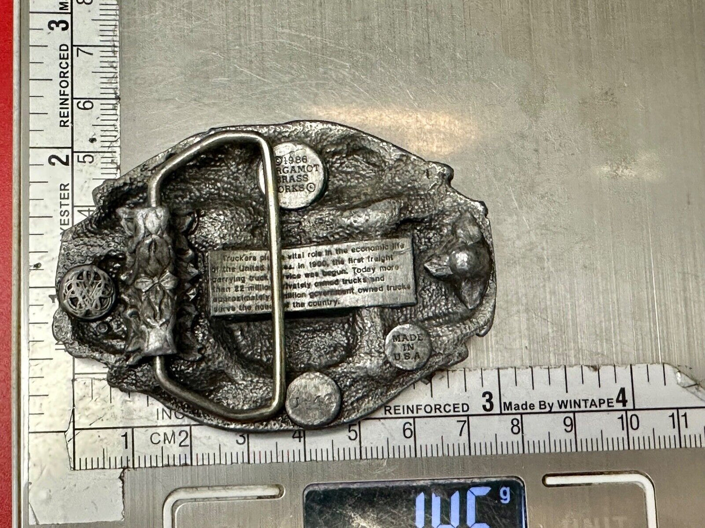 Truckers Semi Drivers Vital Role in the USA Economy 1986 Bergamot Belt Buckle
