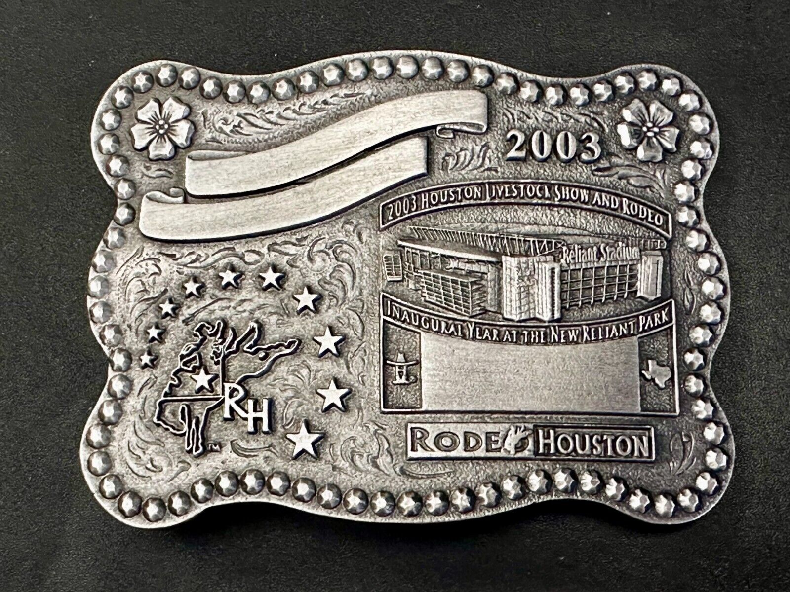 2003 Houston Livestock Show and Rodeo Inaugural  Award Trophy Cowboy Belt Buckle