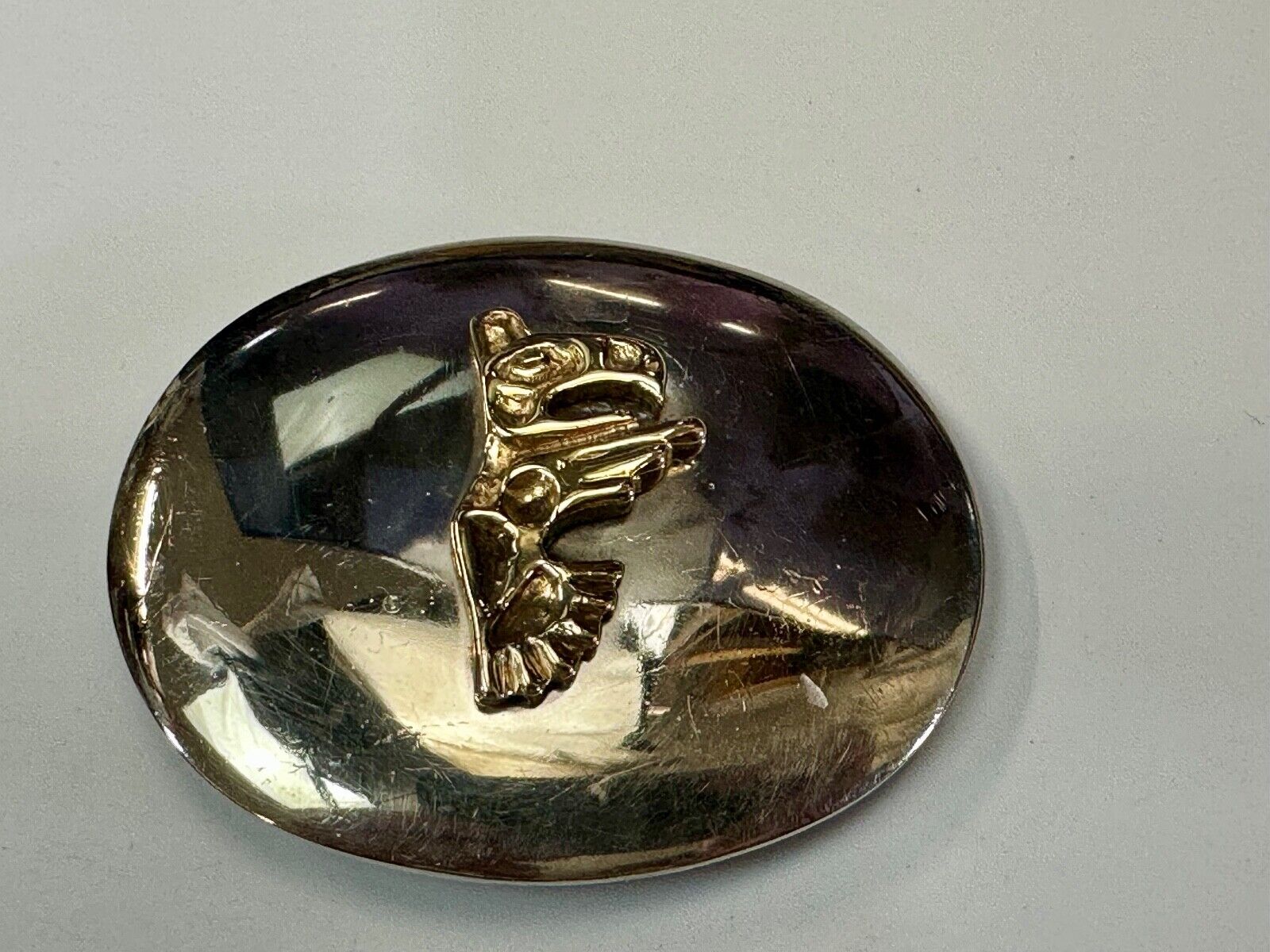 Tlingit Eagle One of a Kind German Silver & Nuragold 10K Gold Navajo belt buckle