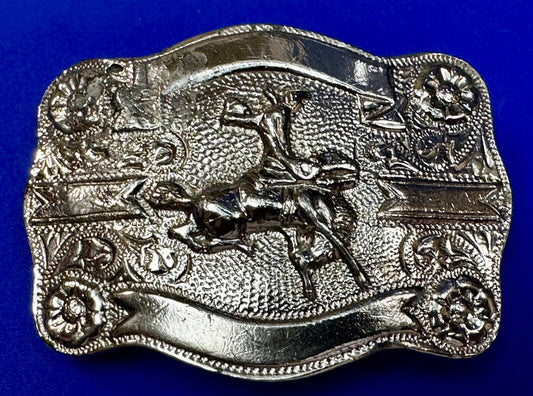 Vintage Cowboy Saddle Bronc western silver color belt buckle 2 award ribbons