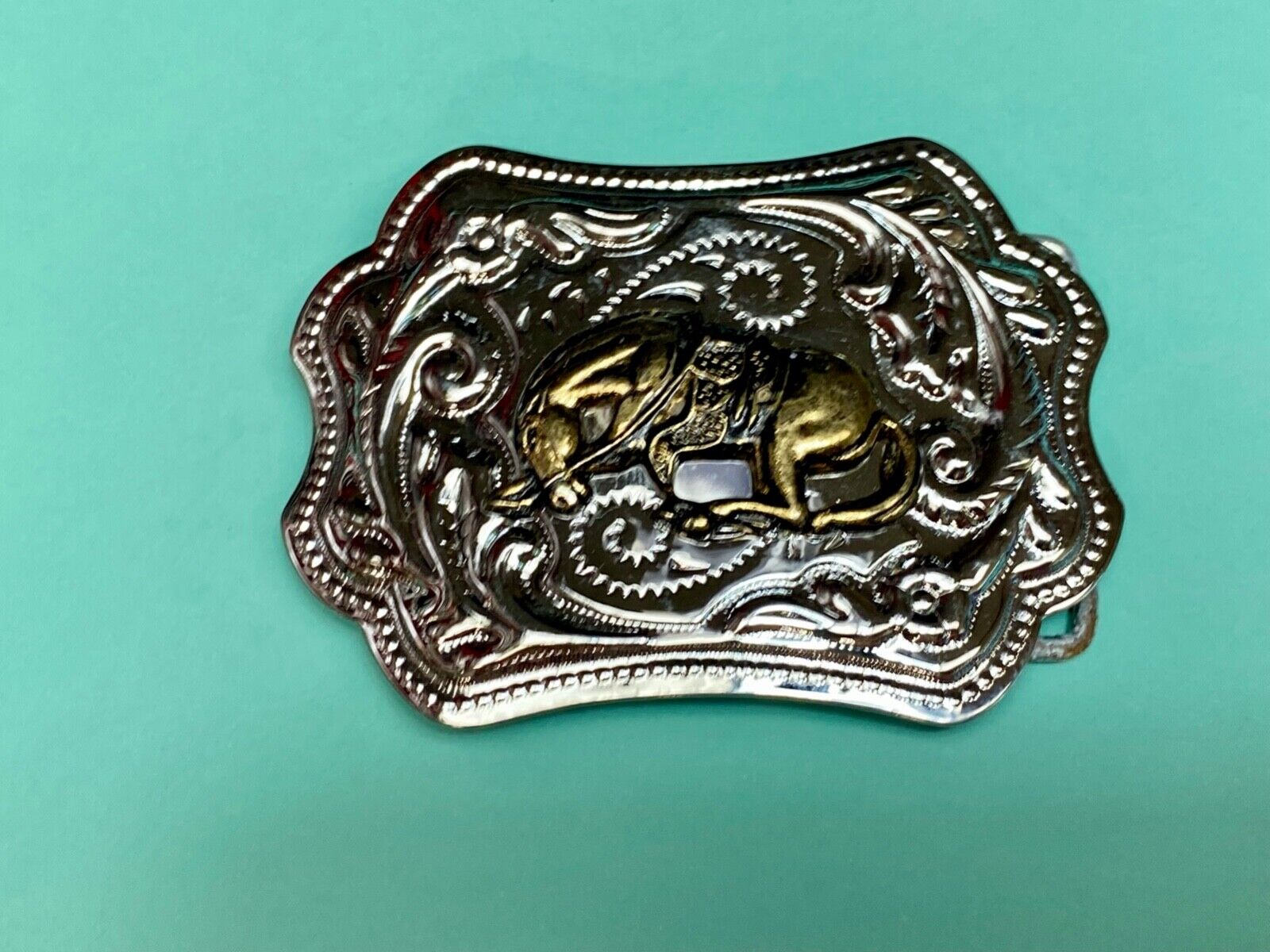 Vintage Horse End of the Trail two tone western belt buckle