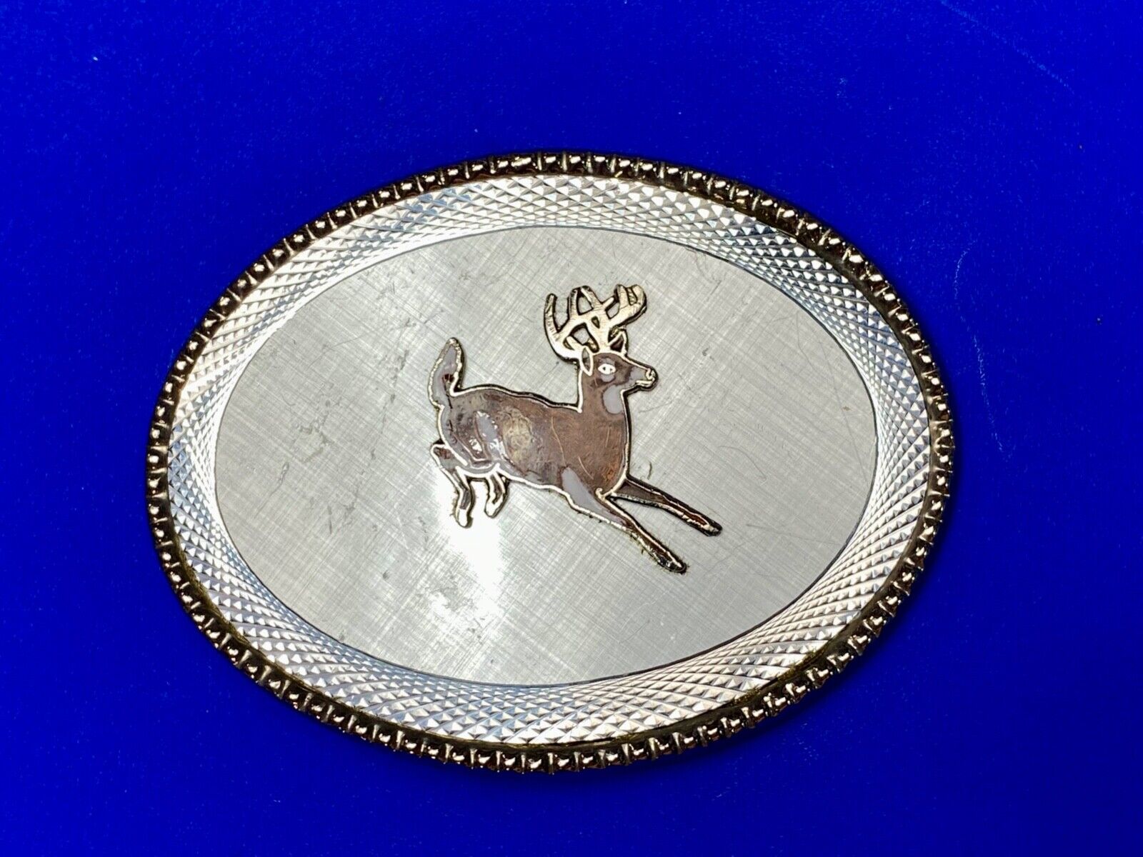 Adorable running Deer Dow western oval etched belt buckle stamped W