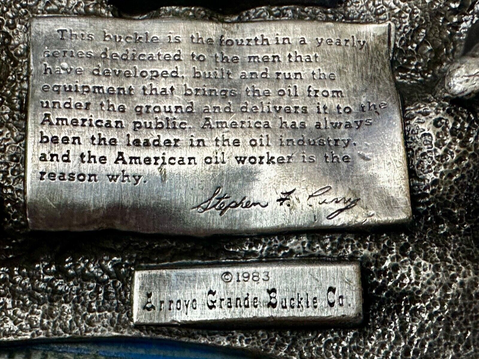 American Oil Worker 1984 Commemorative Arroyo Grande Belt Buckle