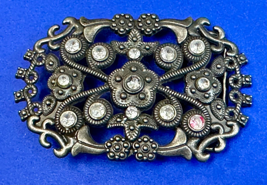Victorian Style Chunky Clear  Rhinestone Accents See Through Vintage Belt Buckle