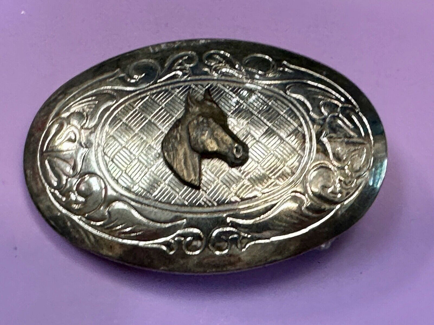 Vintage horse head two tone oval USA made belt buckle