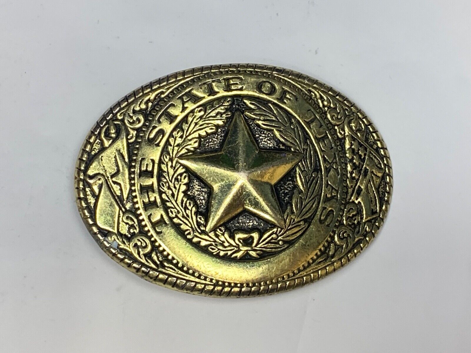The Great State Of Texas - Lone Star, Flag-, USA Made Oval Western Belt Buckle
