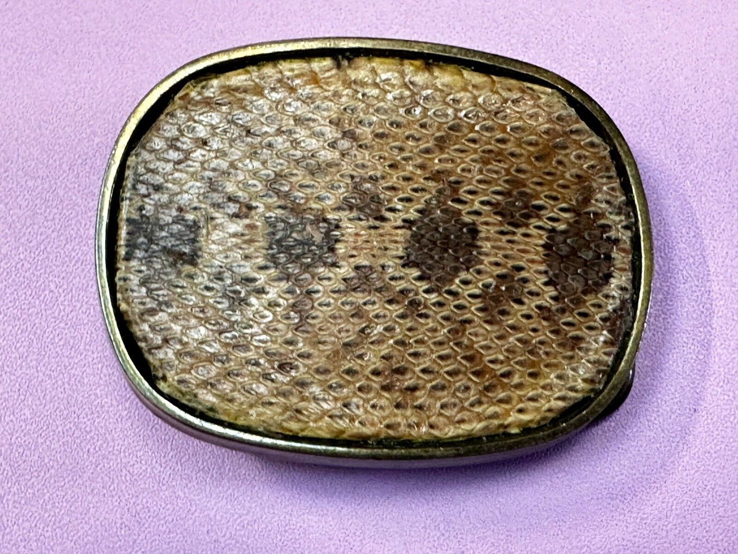 Unique Brown Snake Skin Vintage Textured Leather On Brass Tone Belt Buckle