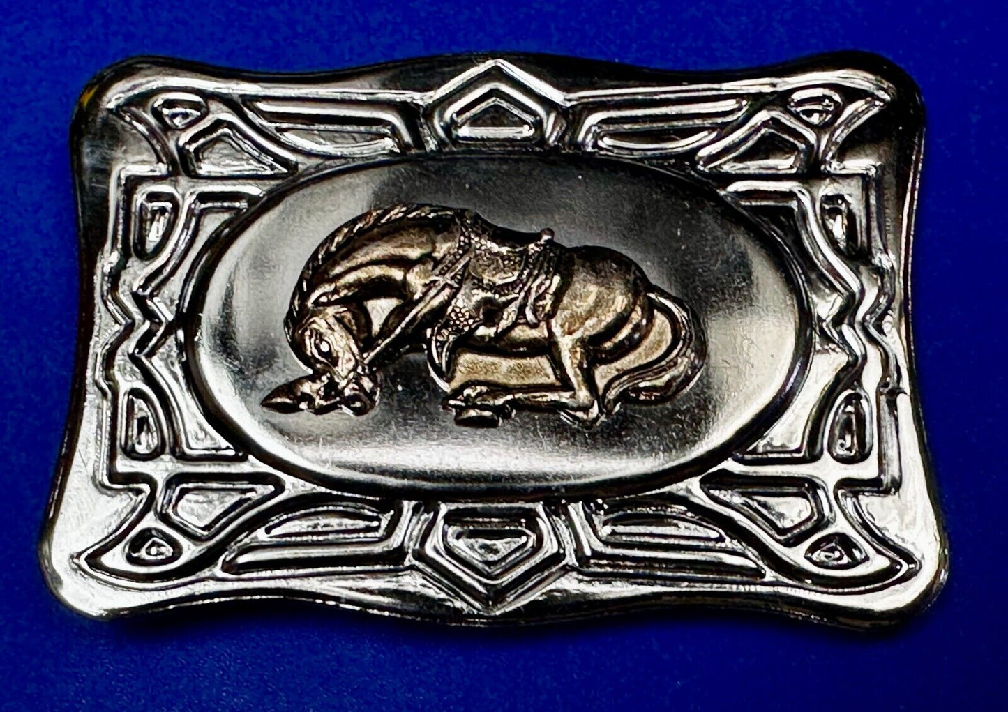 Vintage Cowboy Saddle Bronc Bucking Horse Two Tone Belt Buckle