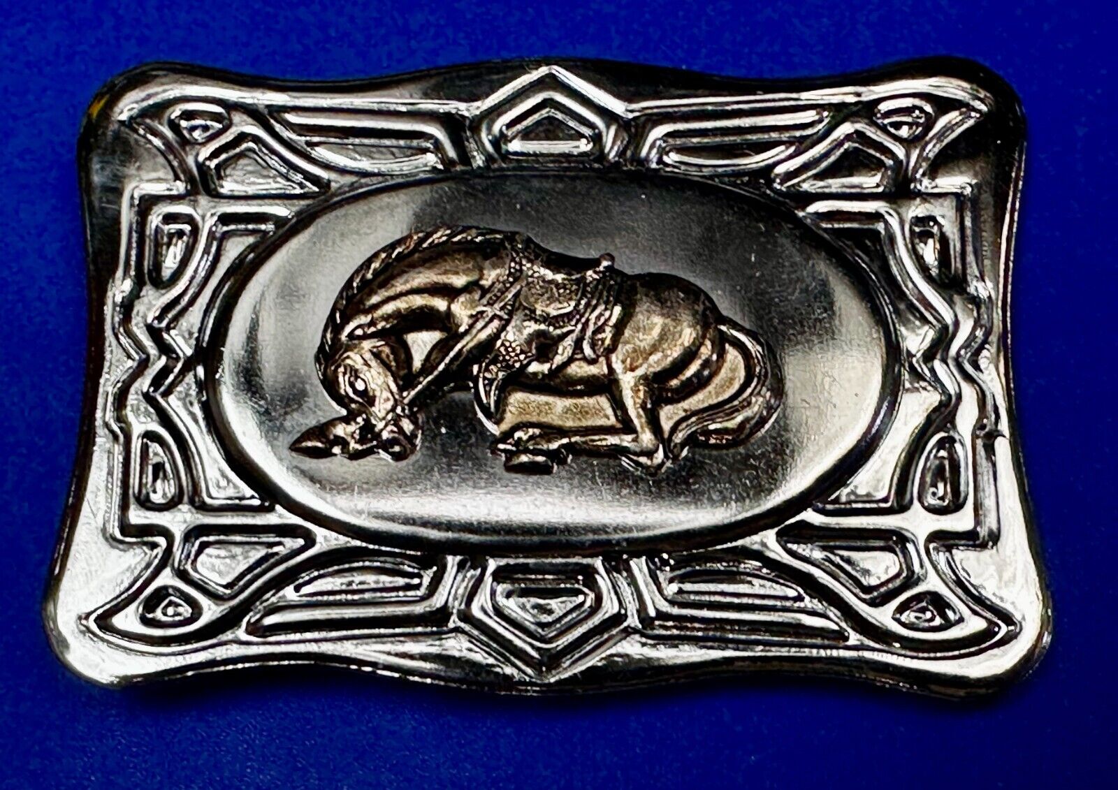 Vintage Cowboy Saddle Bronc Bucking Horse Two Tone Belt Buckle
