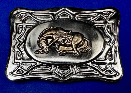 Vintage Cowboy Saddle Bronc Bucking Horse Two Tone Belt Buckle