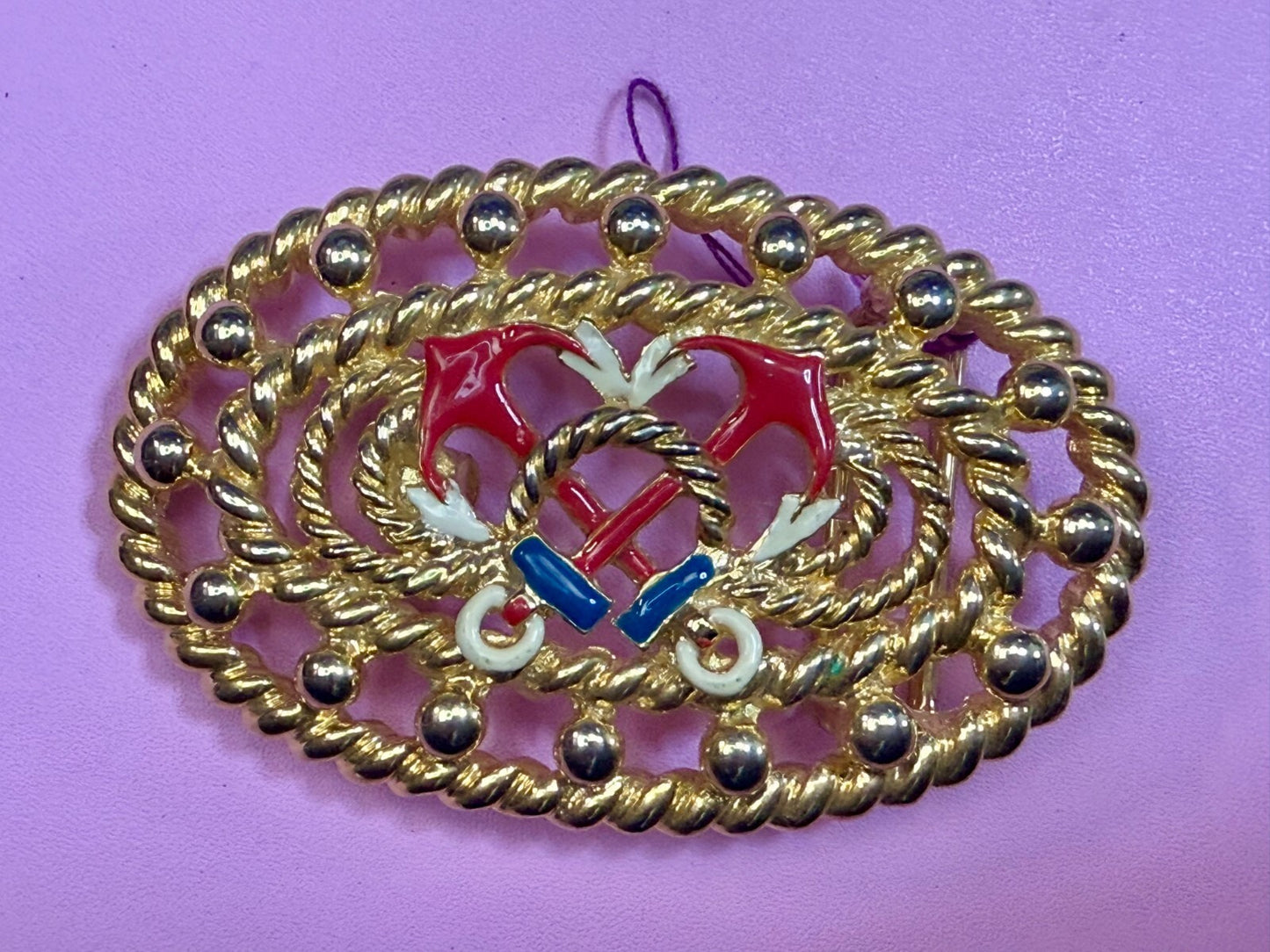 Anchor Rope Nautical Theme See-Trough Gold Tone 1987 Mimi Di N  Belt Buckle