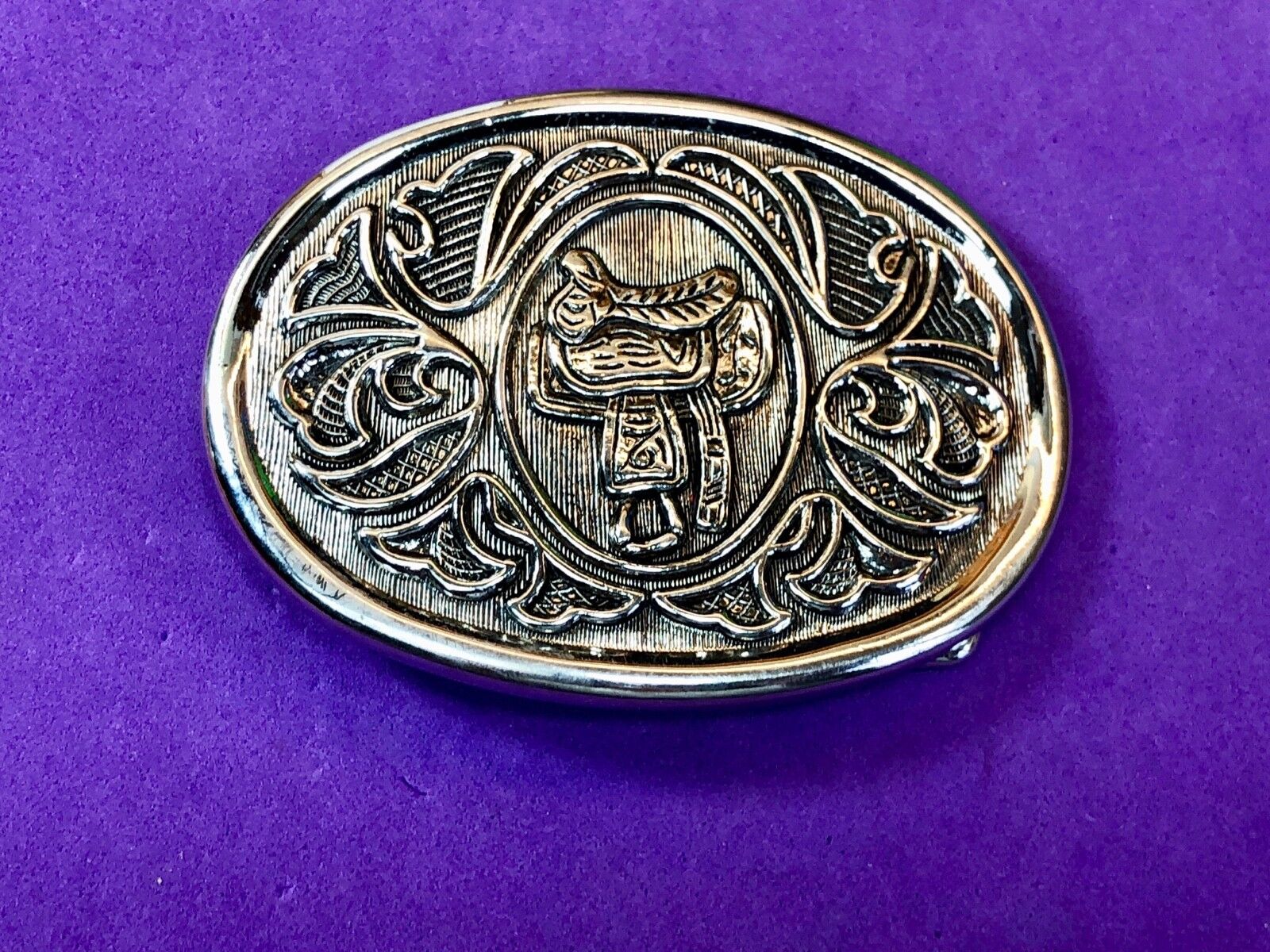 Vintage Horse Cowboy Cowgirls Rising Saddle Belt Buckle Signed Avon  