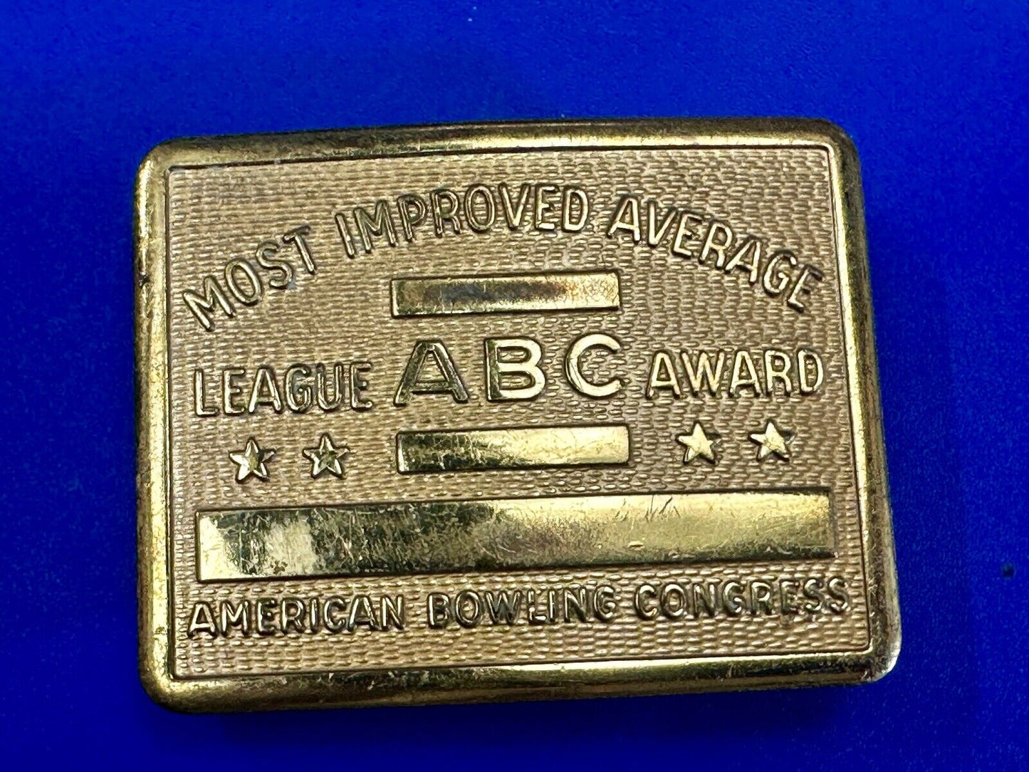ABC Bowling League Award - NOT engraved most improved trophy NOS belt buckle