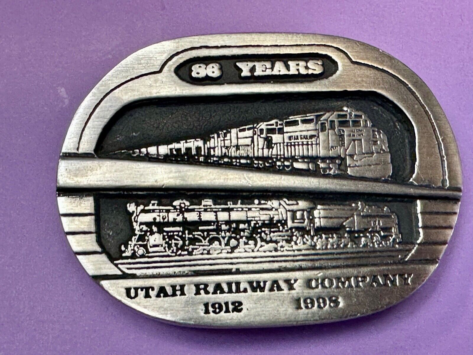 Utah Railway Co Vtg Train Railroad 86 Years - Gary Prazen Sculpture Belt Buckle
