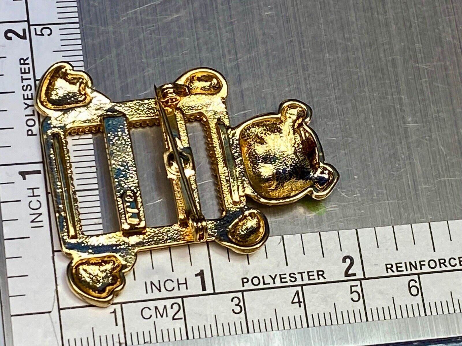 Vintage JJ Brooch Teddy Bear Cut-Out Gold Tone Brooch Pin For Your Picture