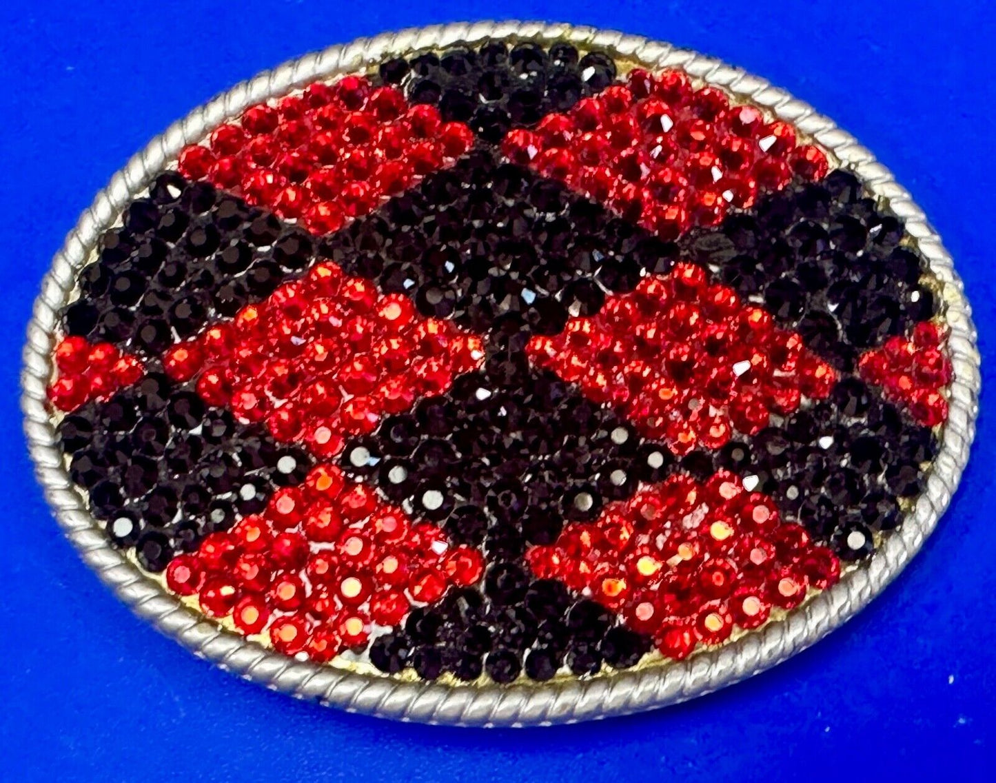Black &  Red rhinestone Checkerboard Diamond Jester 3.75" wide belt buckle