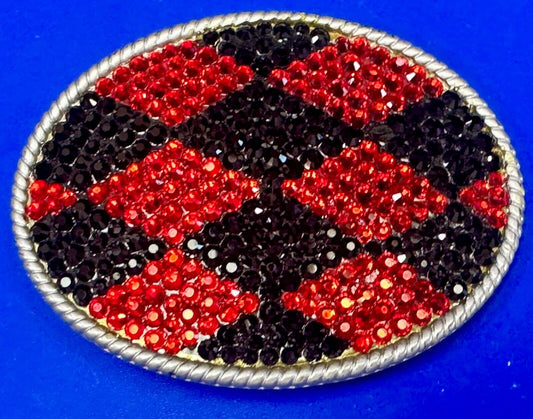 Black &  Red rhinestone Checkerboard Diamond Jester 3.75" wide belt buckle