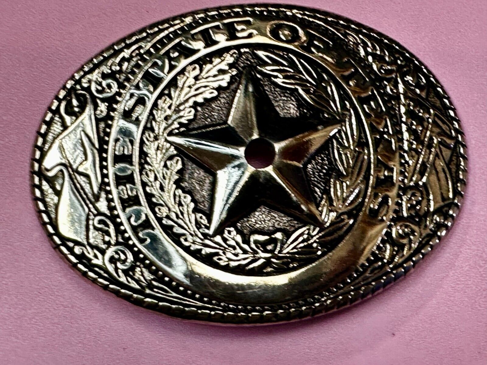 The Great State of Texas - Flag & Star Vintage Belt Buckle - LG HOLE IN CENTER