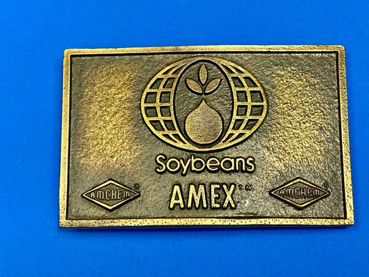VINTAGE 1970s **SOYBEANS AMEX AMCHEM** AGRICULTURE FARMING BELT BUCKLE