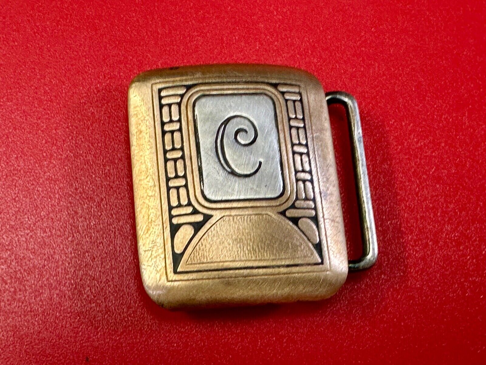 Vintage Hickok Bronze Initial Letter Monogram C Art Deco dress belt buckle