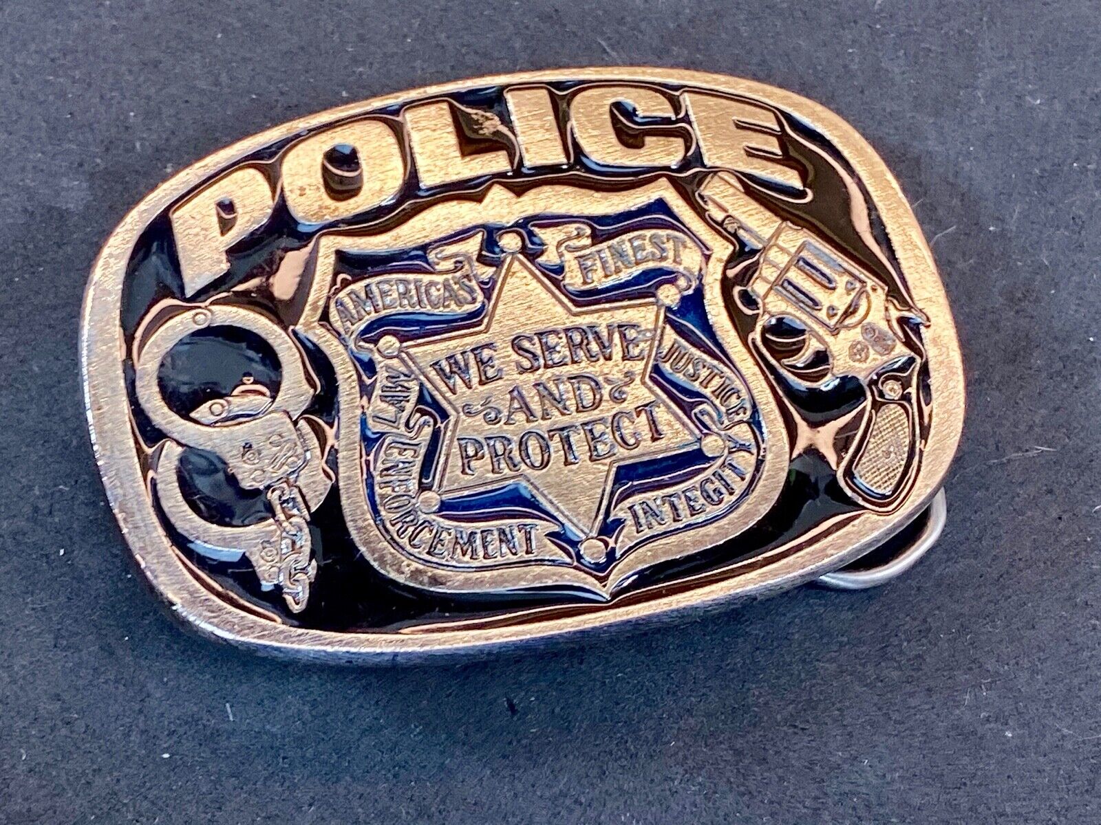 Americas Finest - Police -  We Protect And Serve Belt Buckle - By Buckle Bakery 