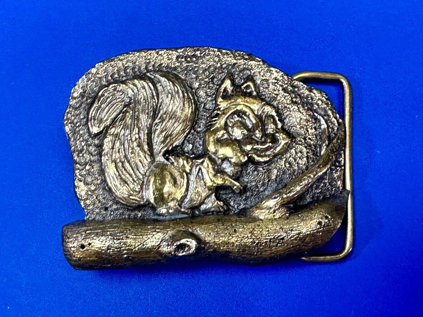 Adorable Chipmunk on tree branch vintage belt buckle by M&M Chicago