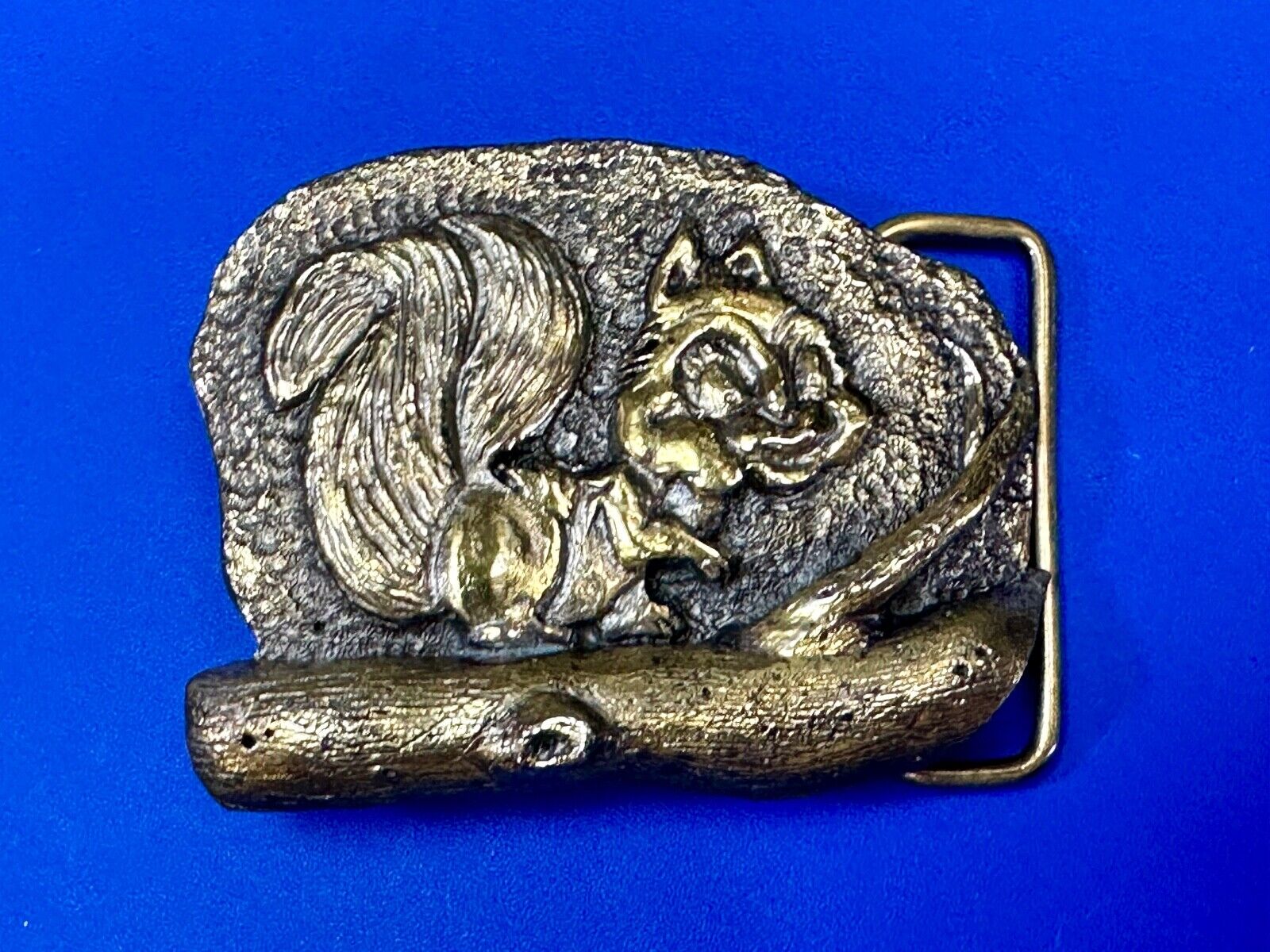 Adorable Chipmunk on tree branch vintage belt buckle by M&M Chicago