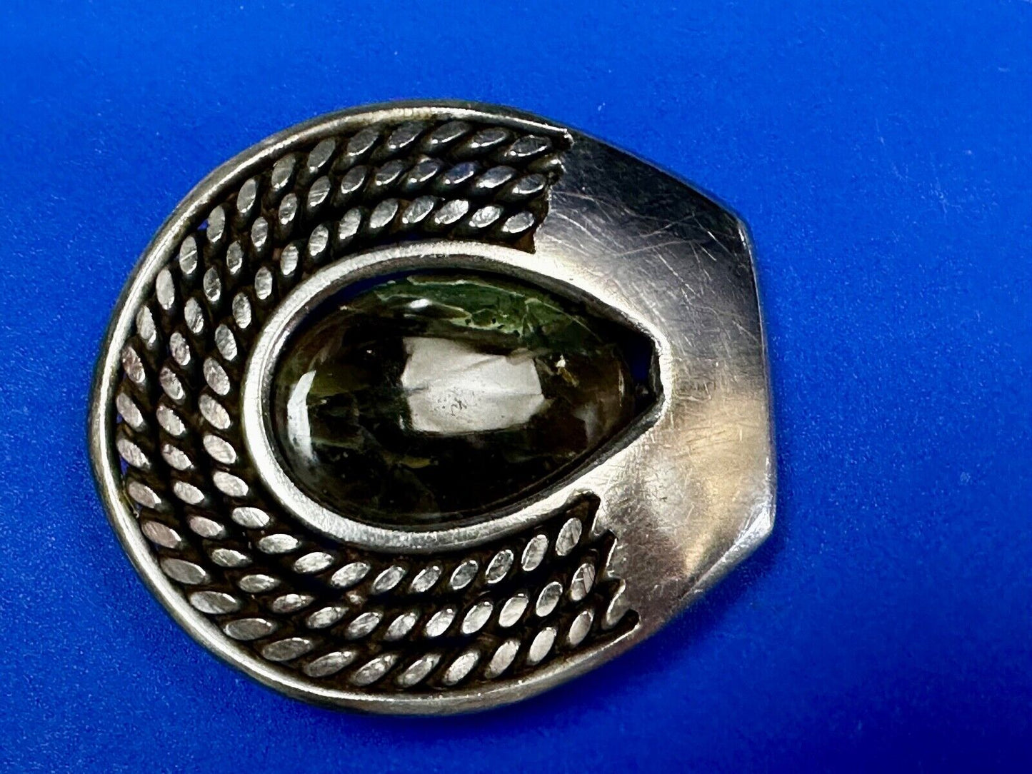 Artisan Centerpiece Green Stone?  Ornate Metal Workers / Welders Belt Buckle