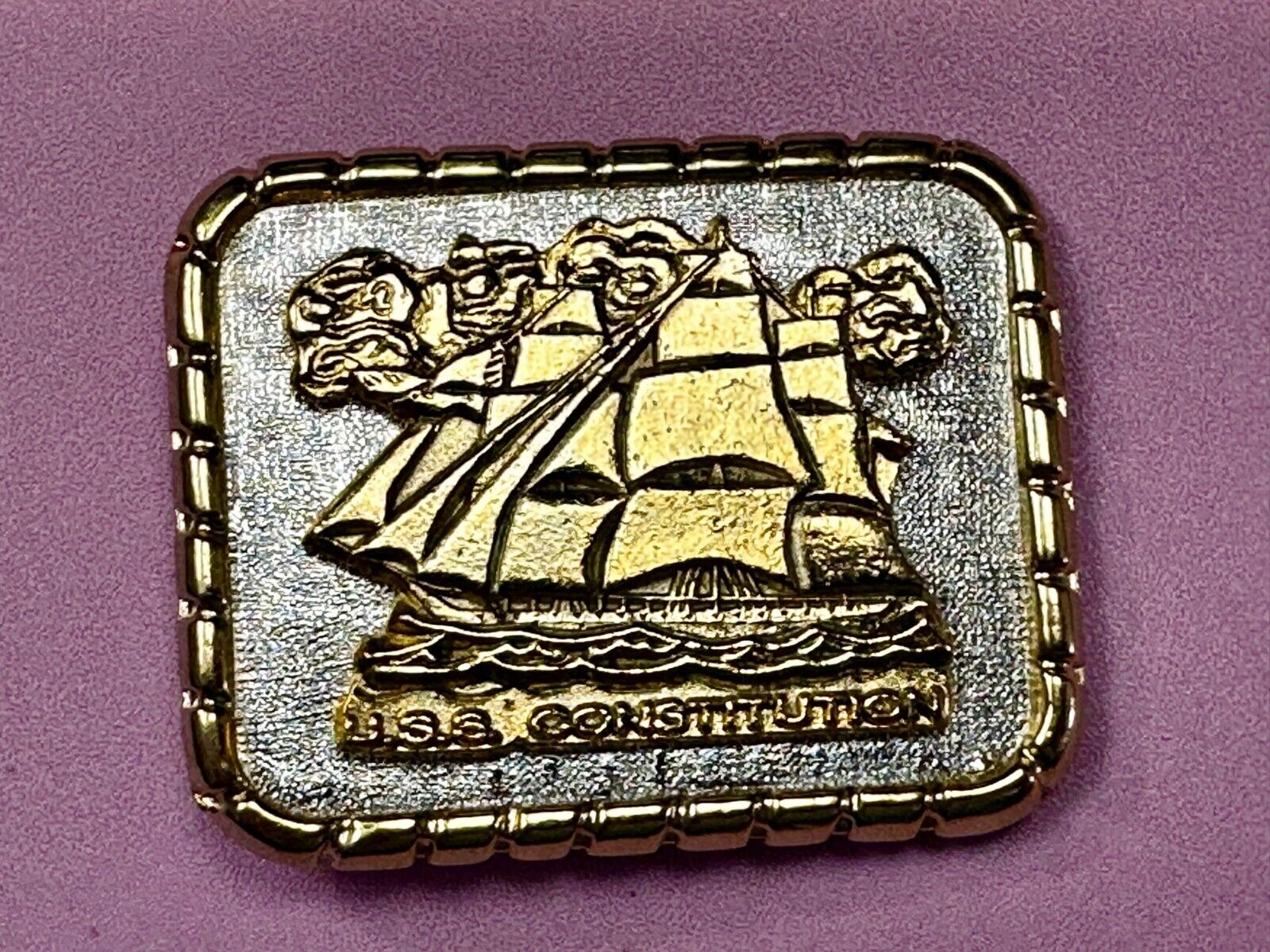 USS Constitution Masted Ship USA  Small Two Tone Commemorative NOS Belt Buckle