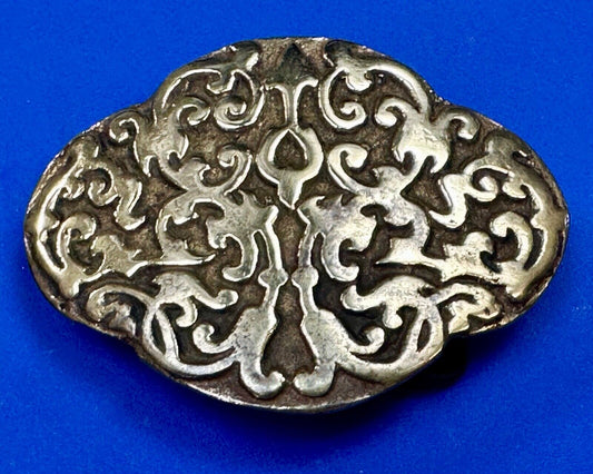 Vintage Hippie Hobo style curved swirl pattern cross solid brass belt buckle