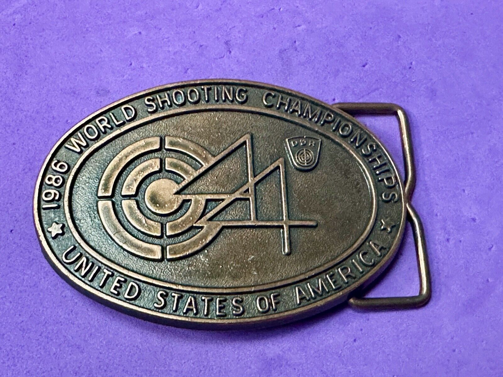 1986 Wold Shooting Championships USA belt buckle see back!   Suhl East Germany