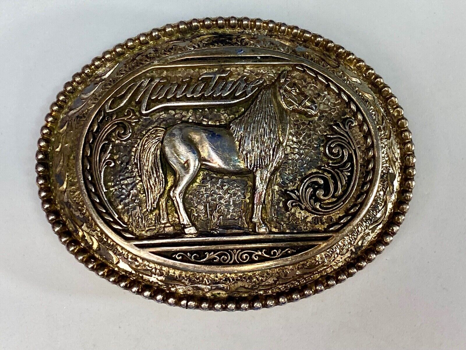 Vintage Award Design Metals - Mustang Commemorative Horse Oval Belt Buckle 