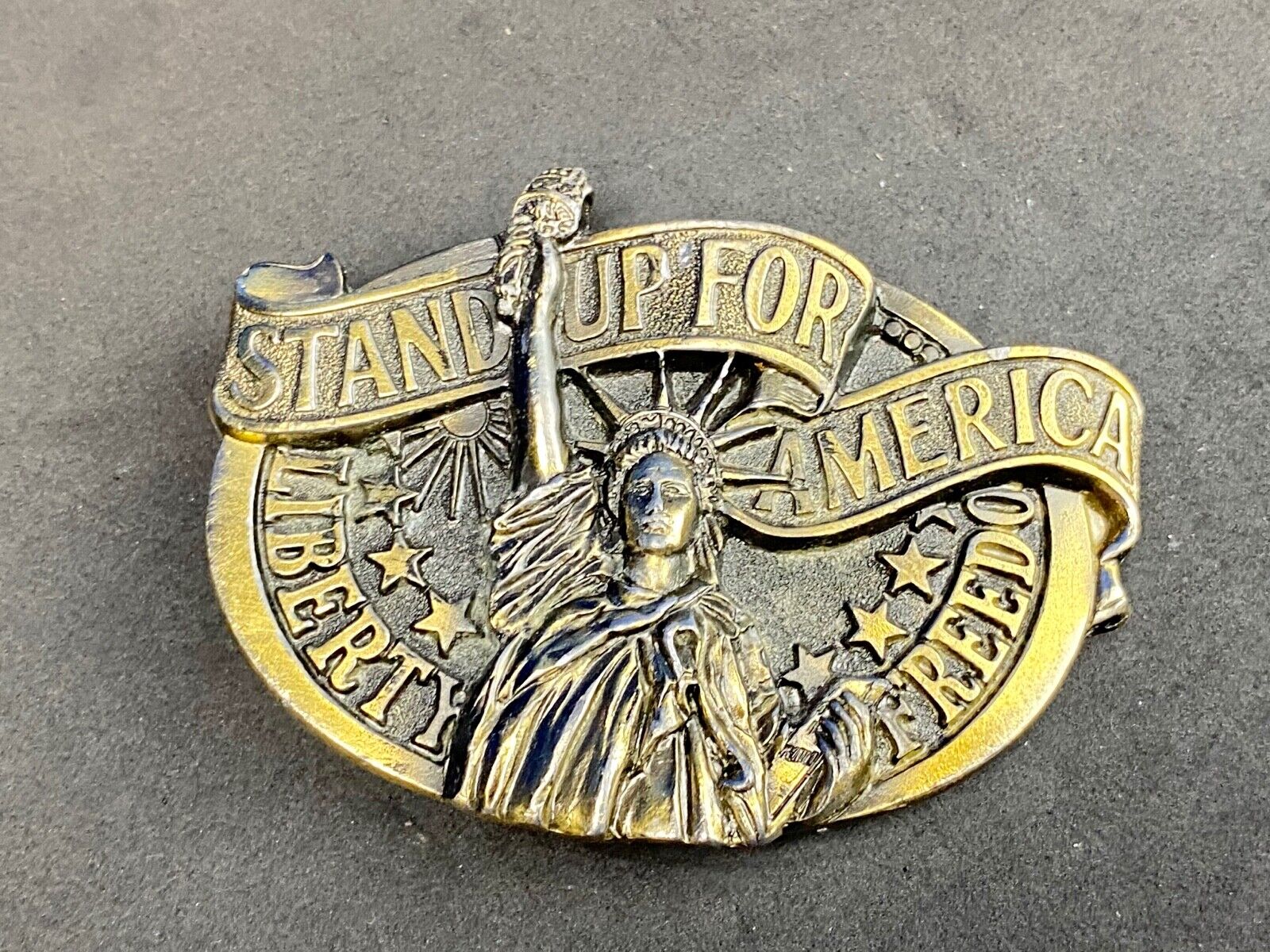Vintage 1984- Stand Up For America Liberty Freedom - Great American Belt Buckle
