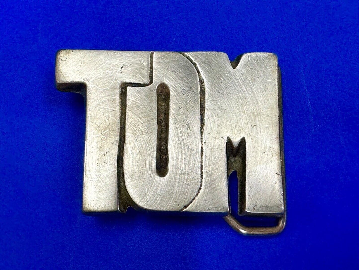 TOM  Vintage name custom  SOLID BRASS cutout BELT BUCKLE