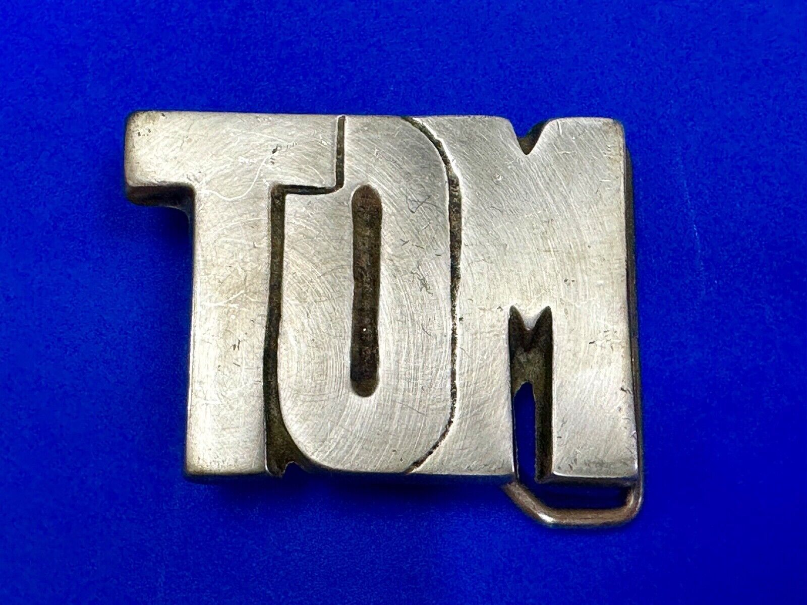 TOM  Vintage name custom  SOLID BRASS cutout BELT BUCKLE