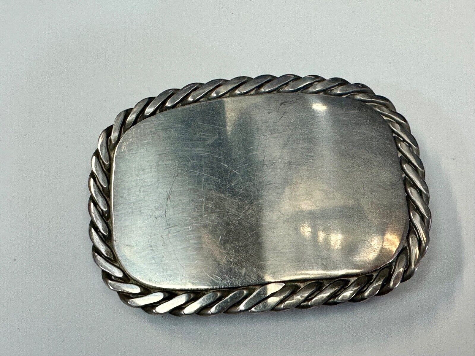 Artisan silver color belt buckle for craft project / wear - Thick rope boarder