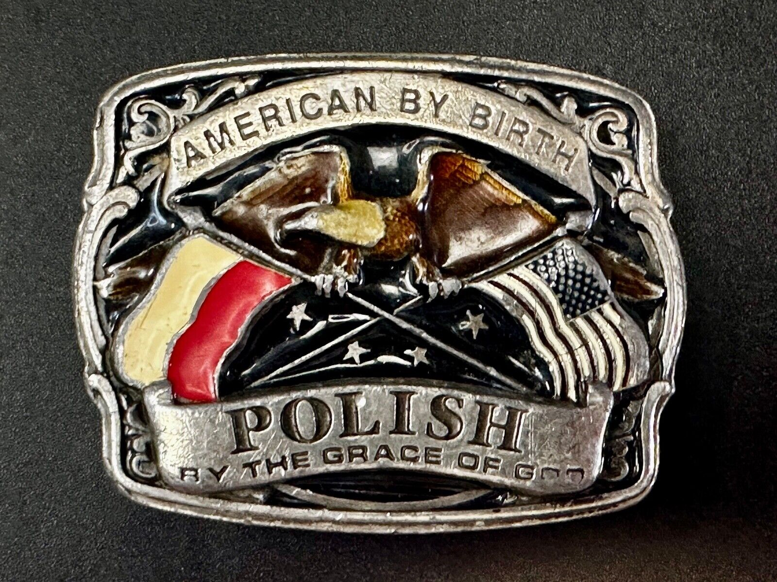 American by Birth Polish by the Grace of God Vintage 1988 Bergamot Belt Buckle