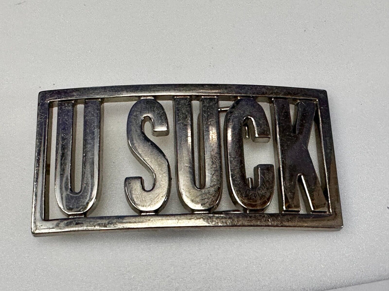 U SUCK Novelty Statement Express Your Opinion! Block Letters Large Belt Buckle