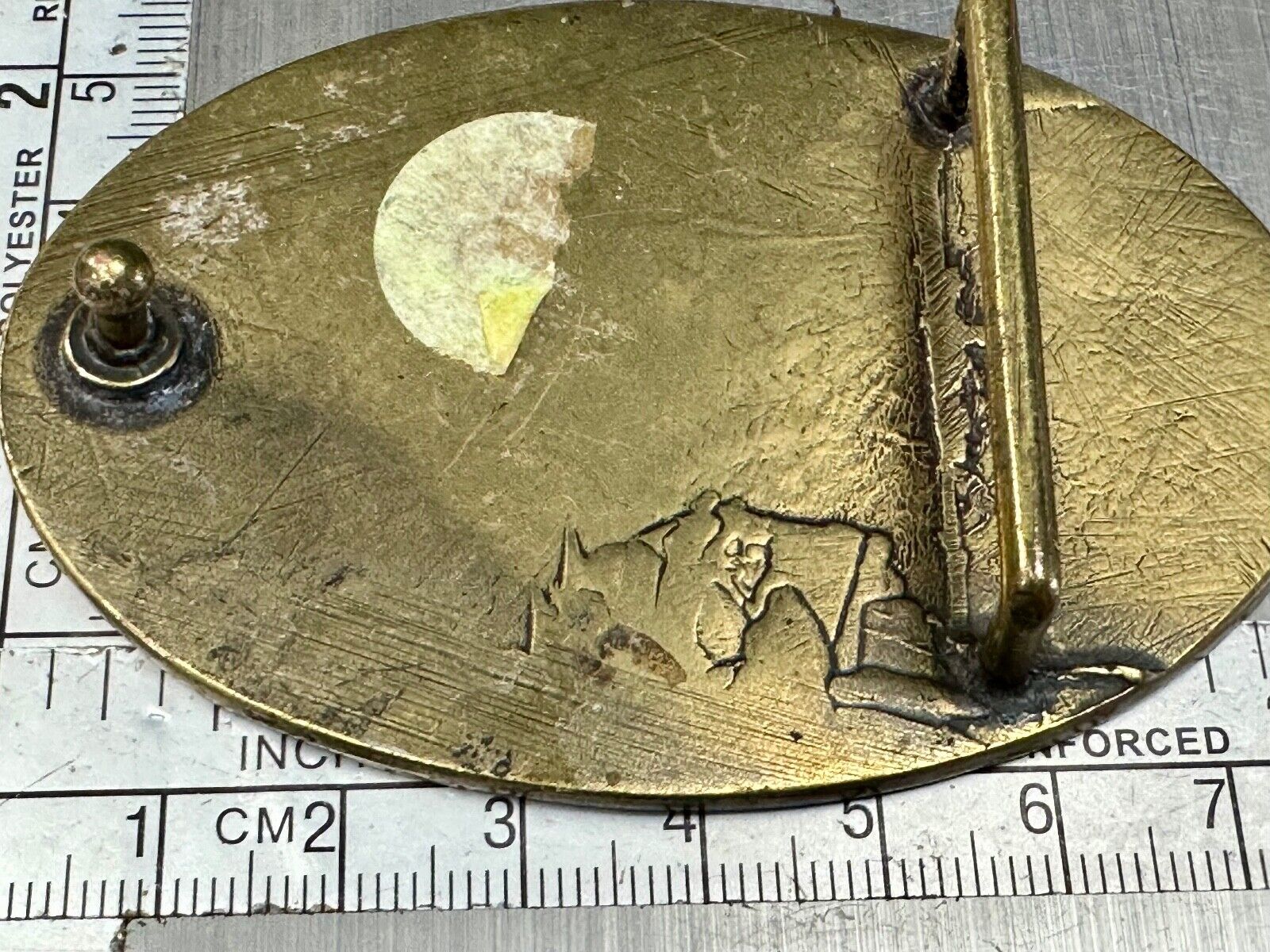 Abalone Shell and wood squares in Vintage oval belt buckle - See Hallmark!